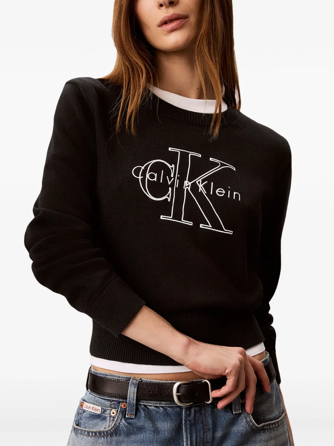 Calvin Klein Свитер с вышитым логотипом, черный — фото 2