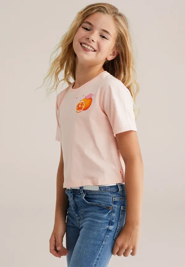 Футболка с принтом Print t-shirt We Fashion, Salmon Pink, розовый — фото 3
