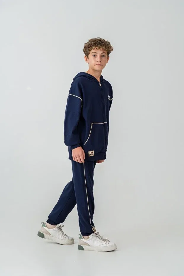 Детский комплект спортивного костюма для мальчиков с принтом Hyper Code Printed Hooded Boys' Bottom Top Tracksuit Set Mışıl Kids, Navy Blue — фото 4