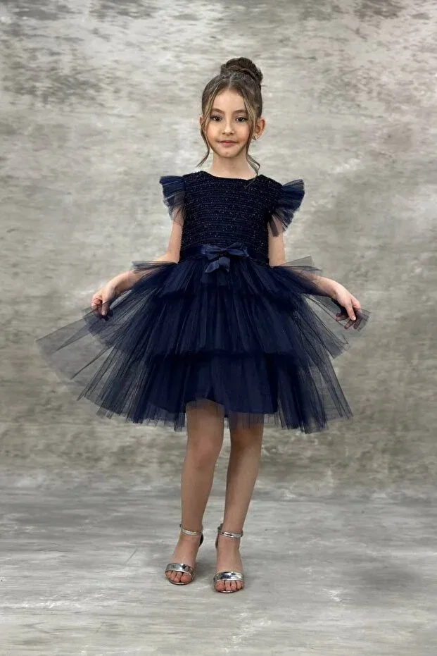 Детское платье для девочек с блестками Abiyekids, Navy Blue — фото 3