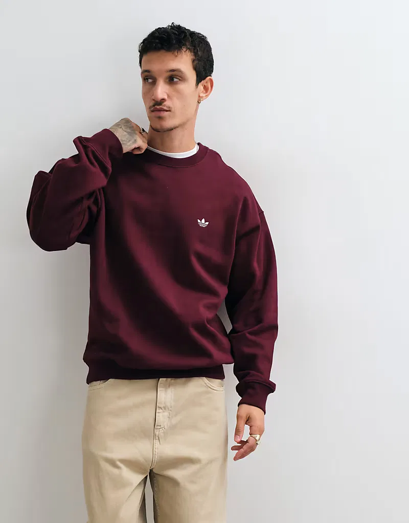 Свободная толстовка Adidas Originals с круглым вырезом, бордовый — фото 4