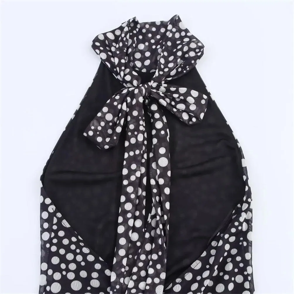 Женское свободное платье в горошек с открытой спиной A-line, Black — фото 4
