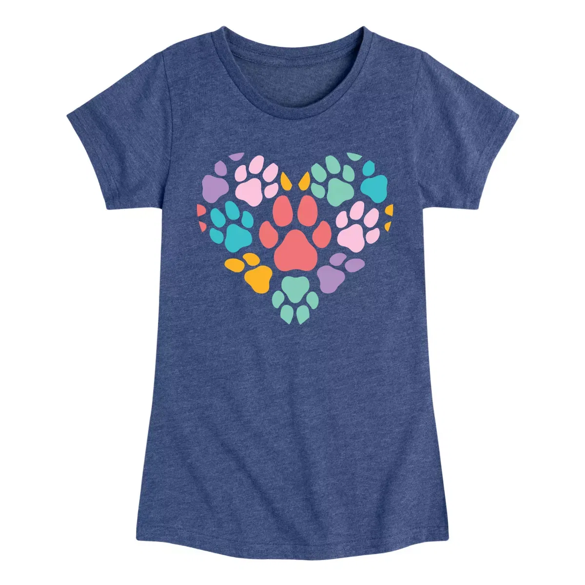 Детская футболка для девочек с принтом Rainbow Pawprint Heart Instant Message, Heather Navy