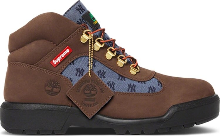 Ботинки мужские Timberland x Supreme x New York Yankees с принтом, коричневый/синий — фото 2