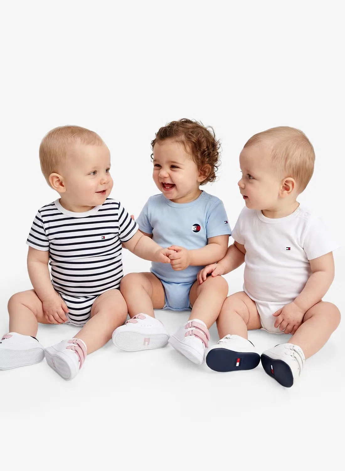 Боди-комбинезон с принтом сердечек и смайликов, комплект из 3 штук, Tommy Hilfiger, голубой