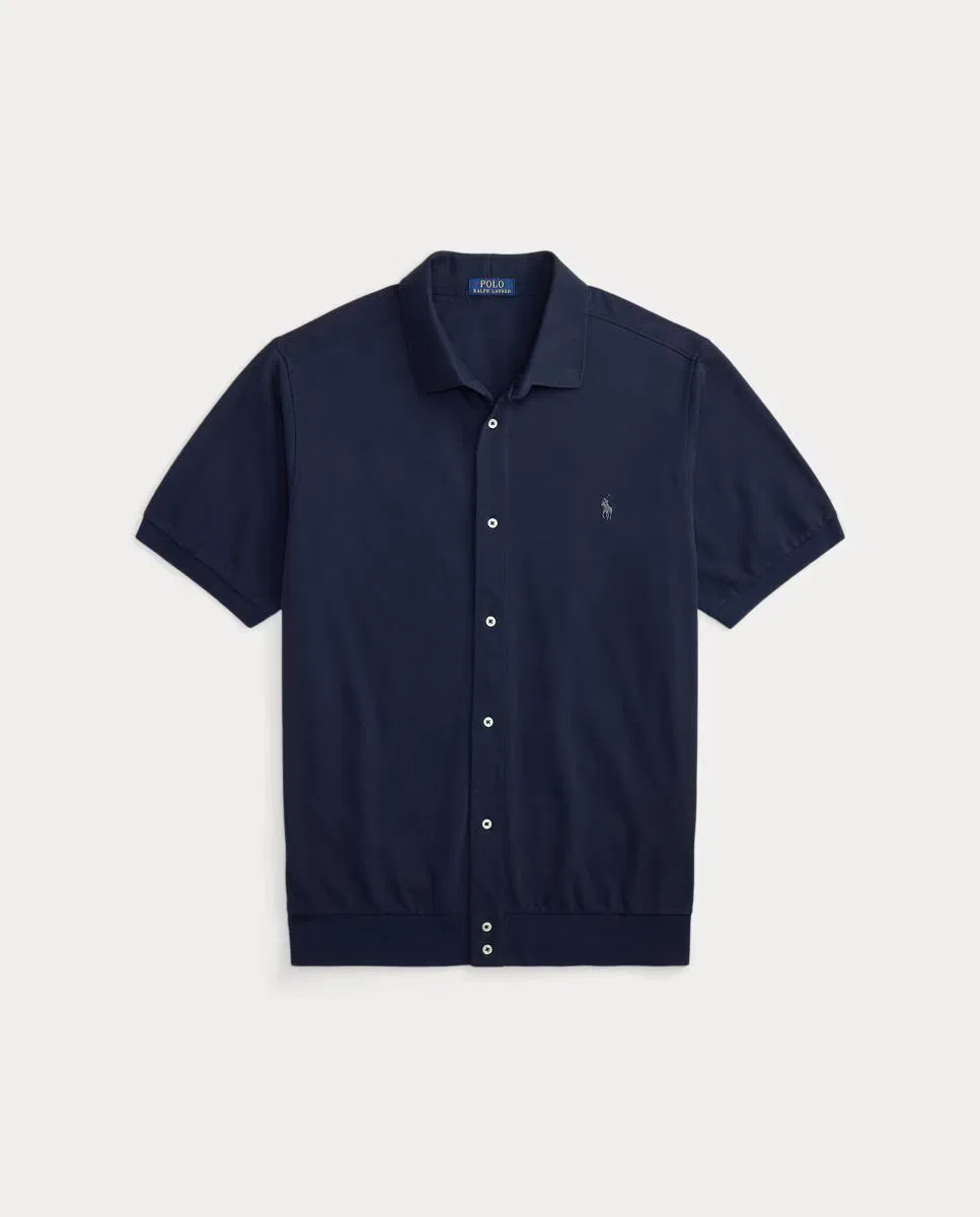 Мужская рубашка из хлопка, Piqué Azul Marino Aviador, Polo Ralph Lauren, темно-синий — фото 4