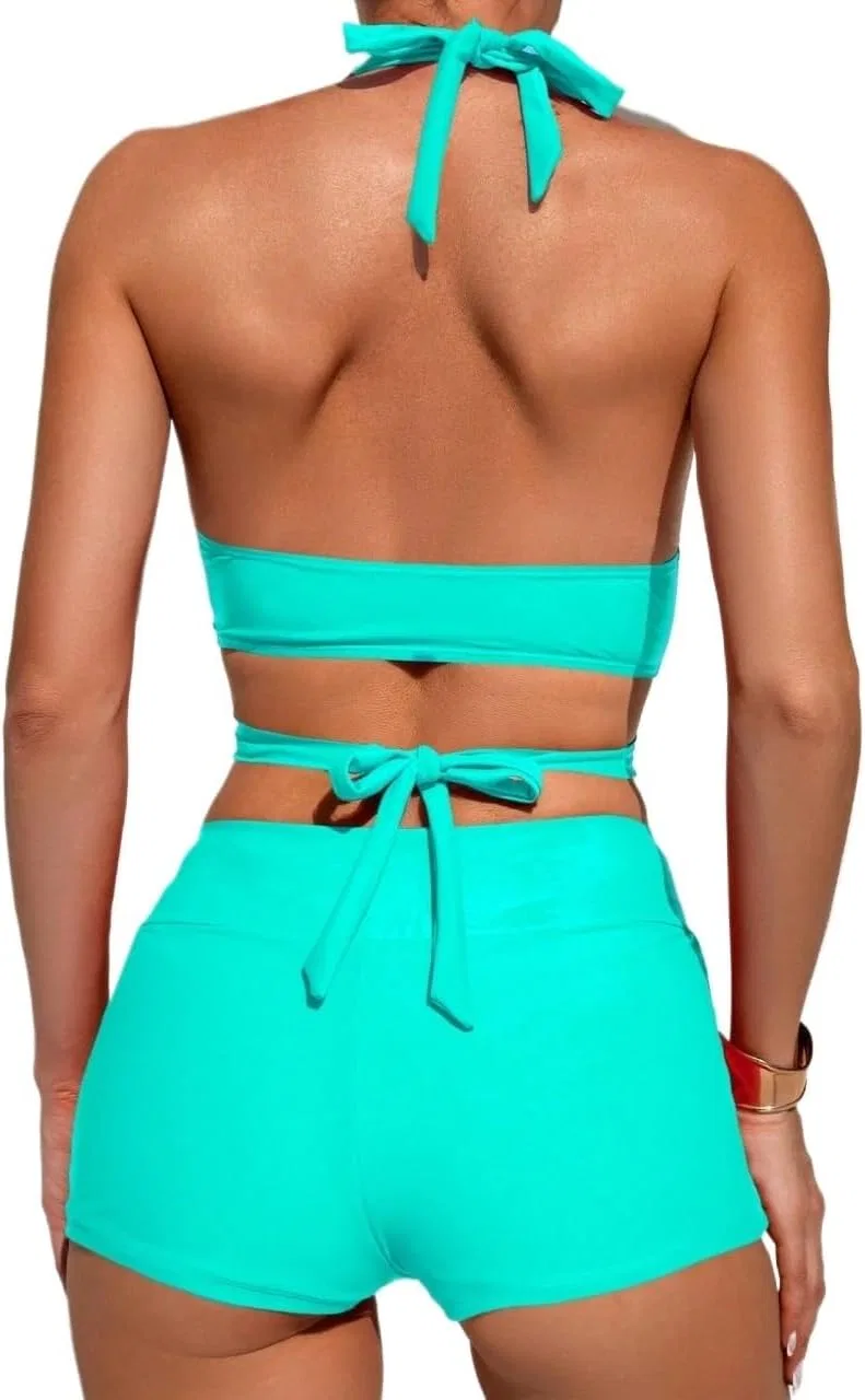 Женский бикини-сет с высокой талией и открытой спиной, Mint Green
