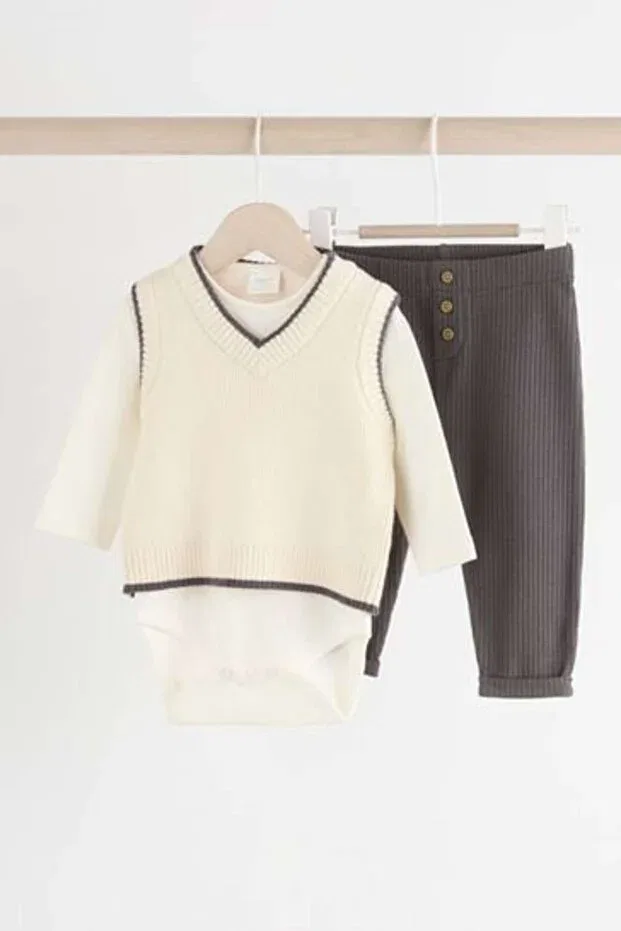 Детский хлопковый комплект из боди и колготок Next Baby, Cream — фото 2