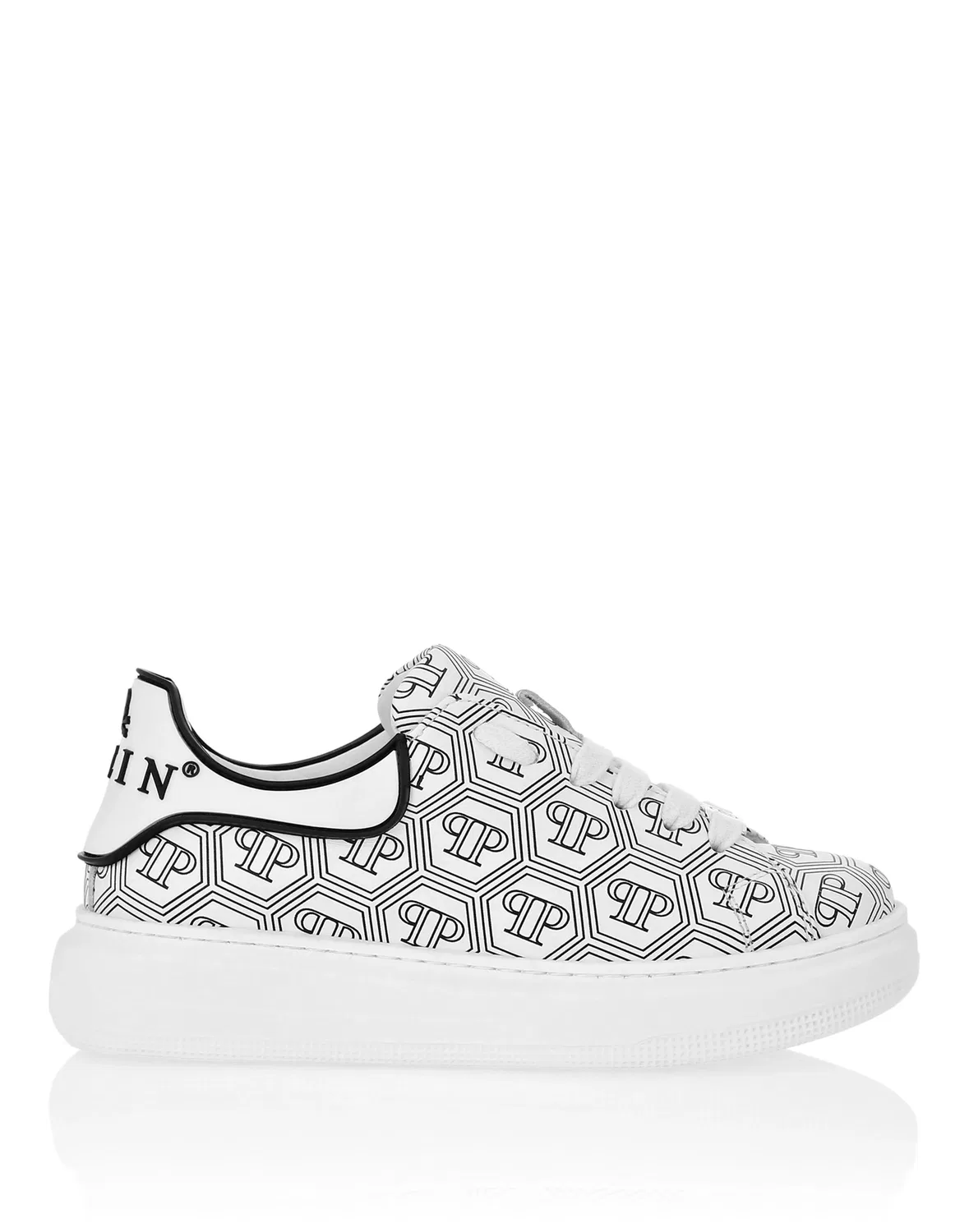Детские кроссовки низкие с монограммой Monogram PHILIPP PLEIN, Black/White — фото 2