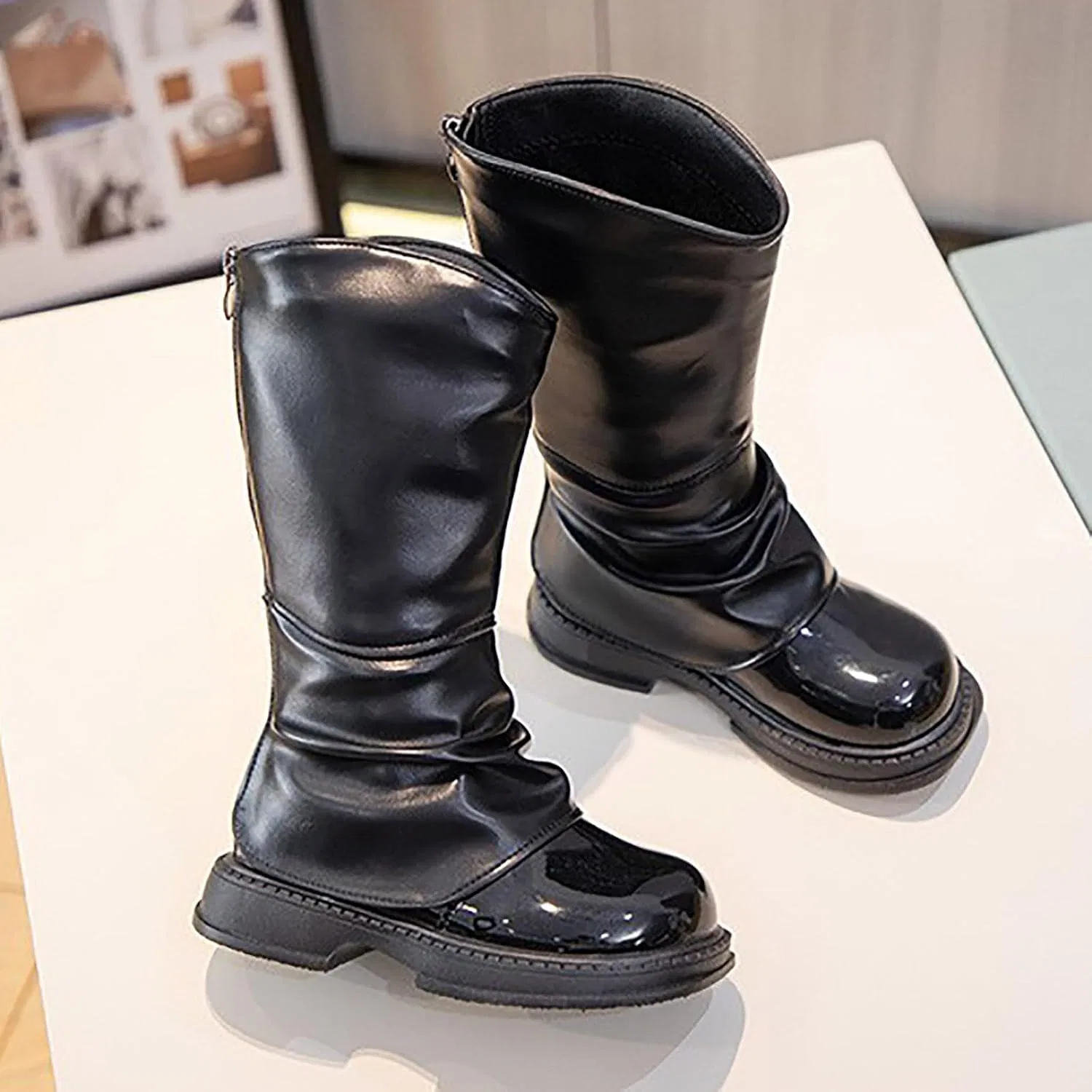 Детские сапоги для девочек с принтом, модель Girls Tall Mid Calf Riding Boots, Black — фото 2
