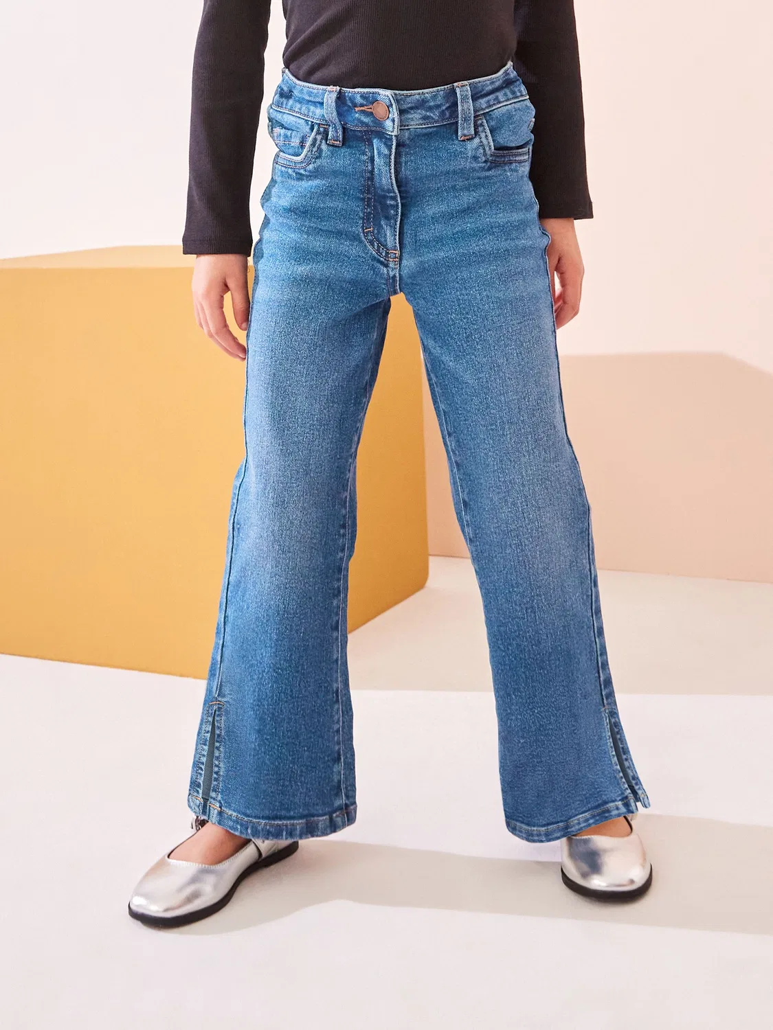 Джинсы клеш, деним, Mid Blue Denim Next