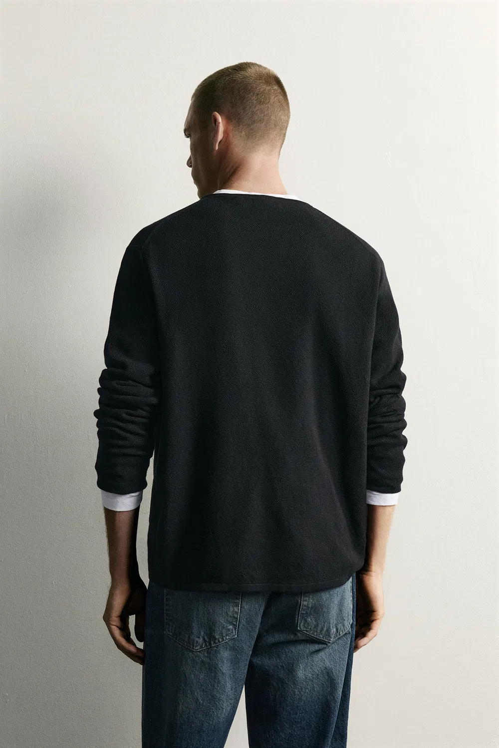 Джемпер Свободный крой, фактурная ткань, эффект потертости. ZARA, Black — фото 3