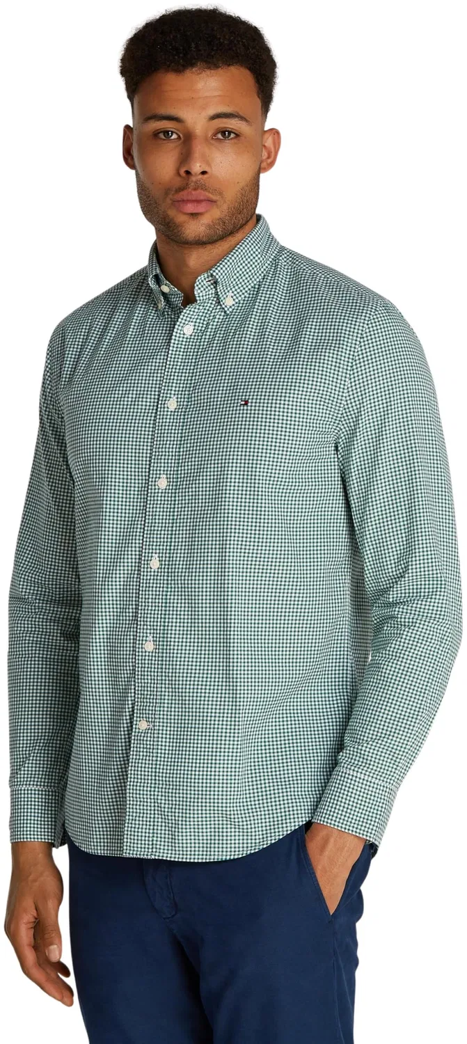 Мужская рубашка с принтом Flex Poplin Gingham Tommy Hilfiger, Green (Nuveau Green / Optic White)