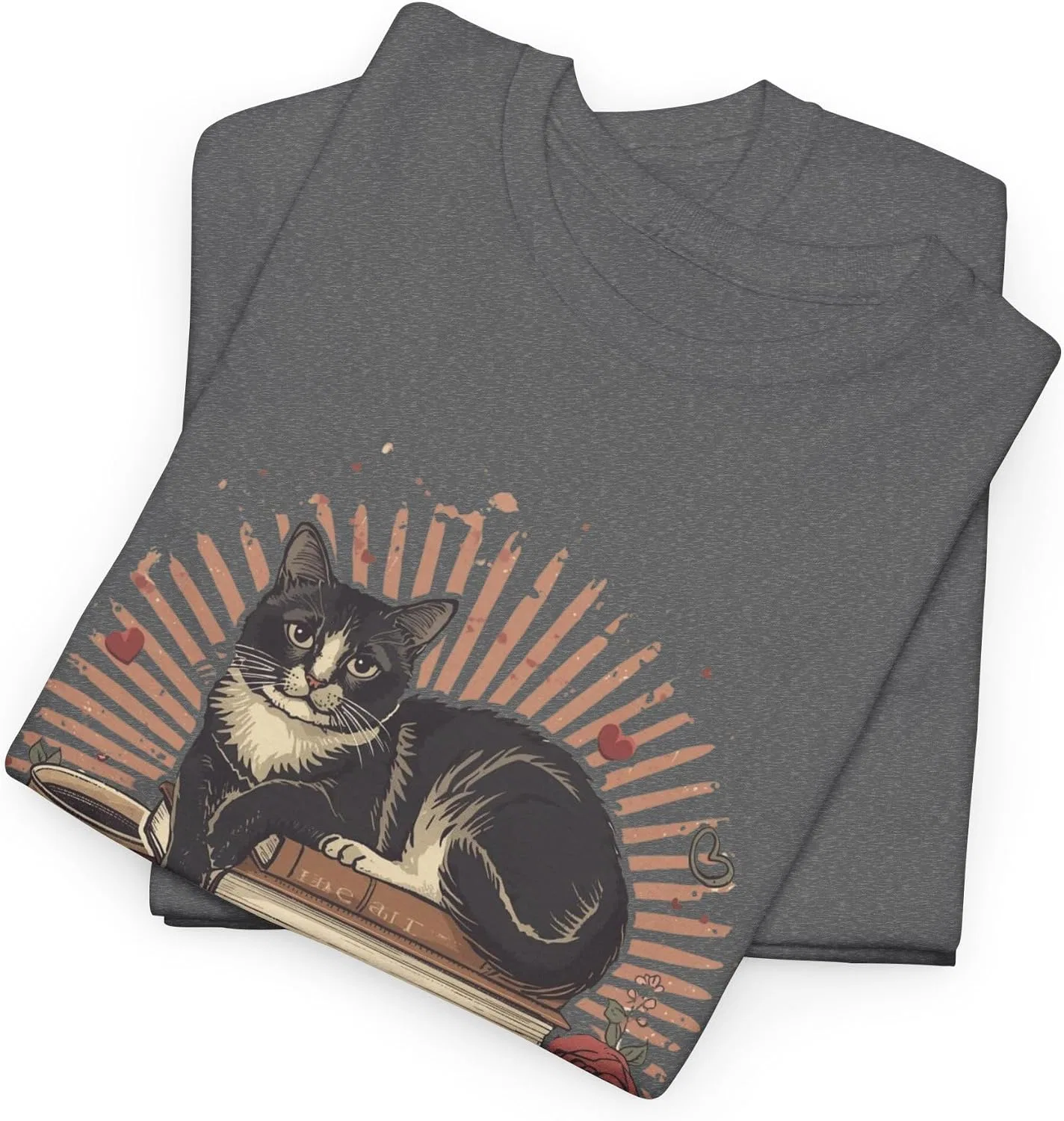 Мужская футболка с принтом Purrfectly Booked Cat Stack of Books, Tweed — фото 3