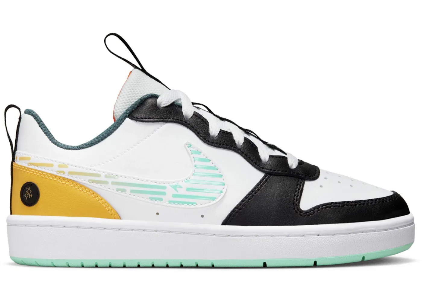 Детские кроссовки с контрастными вставками Nike Court Borough Low 2 SE, White/White-Laser Orange-Black-Barely Green