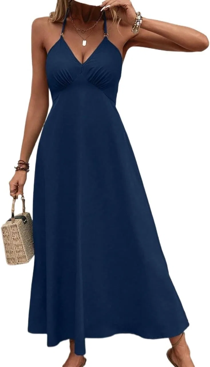 Женское платье-комбинация без спины с завязкой, Navy Blue