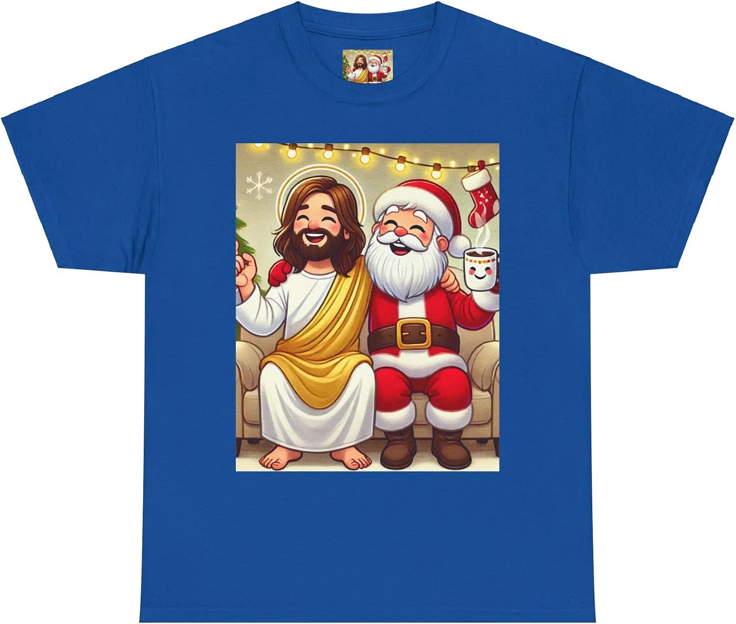 Женская футболка с принтом Funny Santa Jesus Hanging Out, королевский синий