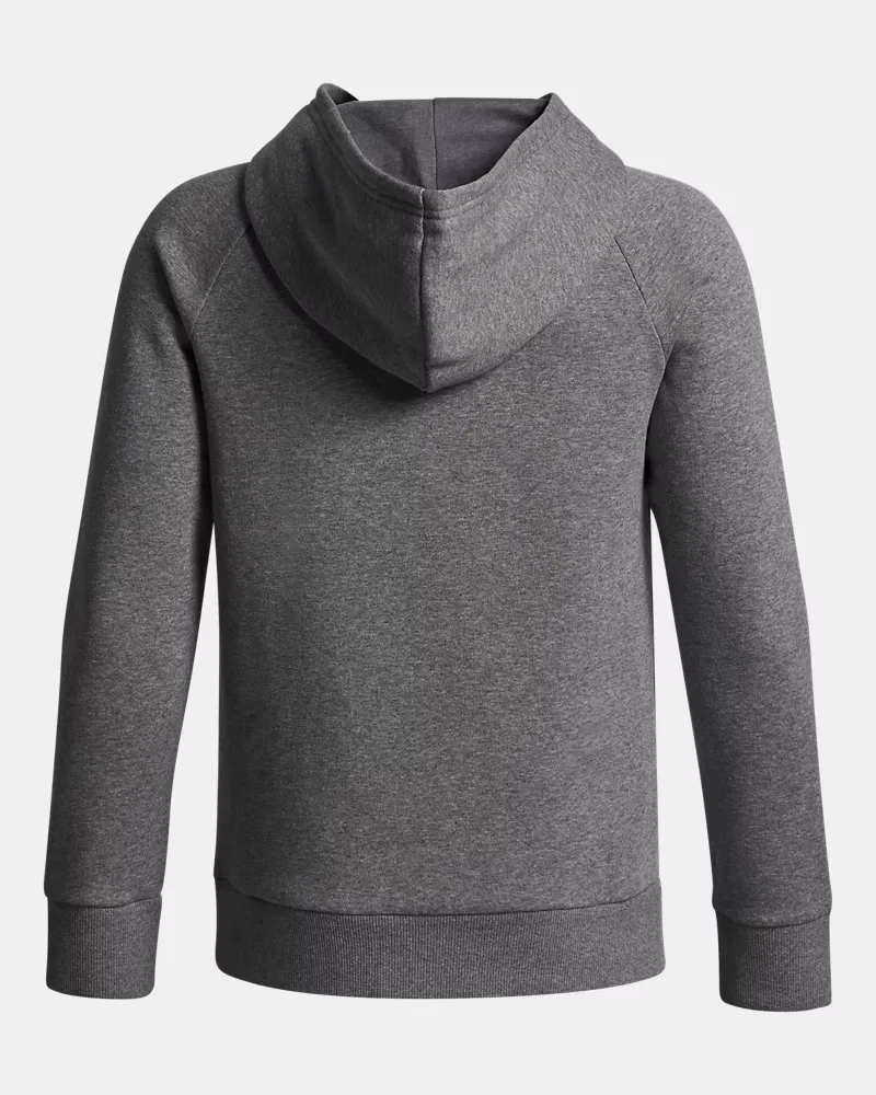 Худи для мальчиков с мягким начесом UA Rival Fleece Chrome Logo UnderArmour, Castlerock Light Heather/Black — фото 2