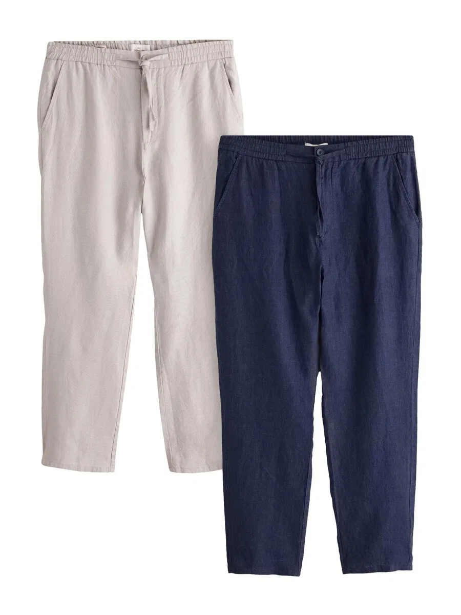 Брюки Next Regular Pants 'Signature' в цвете экрю и темно-синий