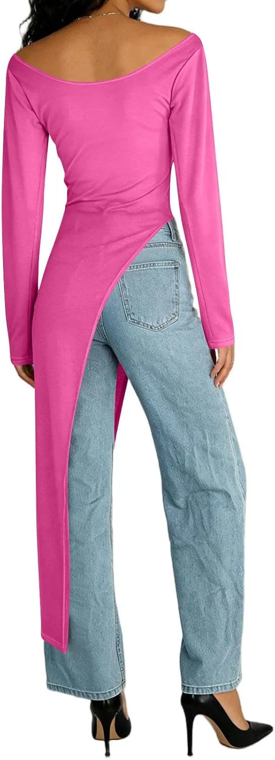 Женское платье миди с длинным рукавом и высоким разрезом Hot Pink — фото 4
