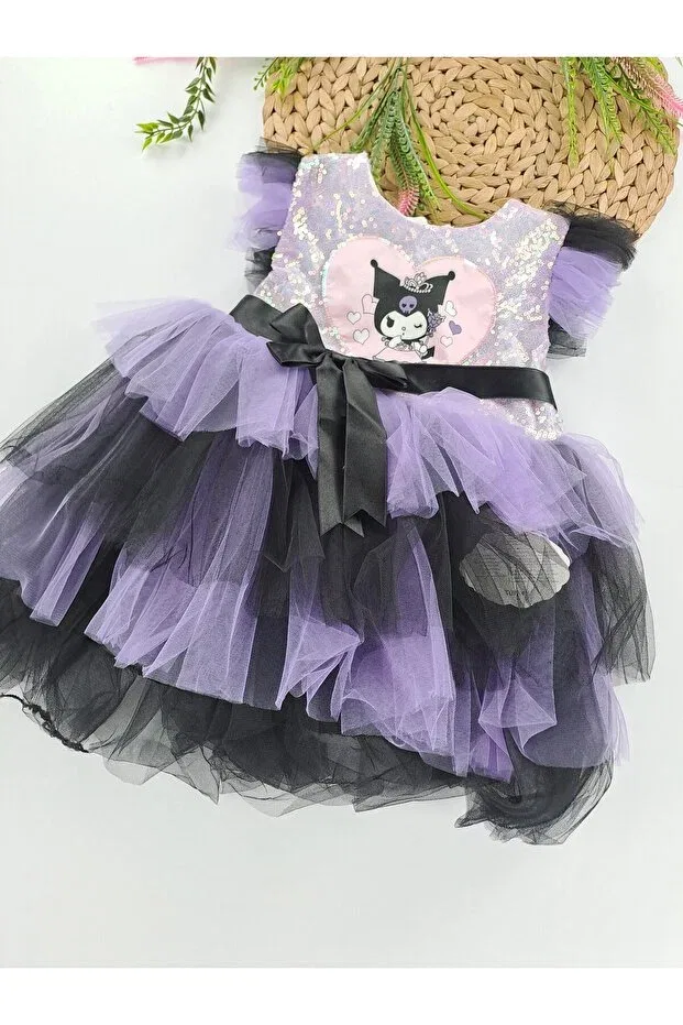 Детское платье для девочек с принтом Kuromi Tulle Tutu Dress With Sequin Detail And Bow Butik, Mor2 — фото 3
