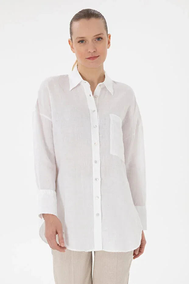 Женская льняная туника с длинным рукавом U.S. Polo Assn., White