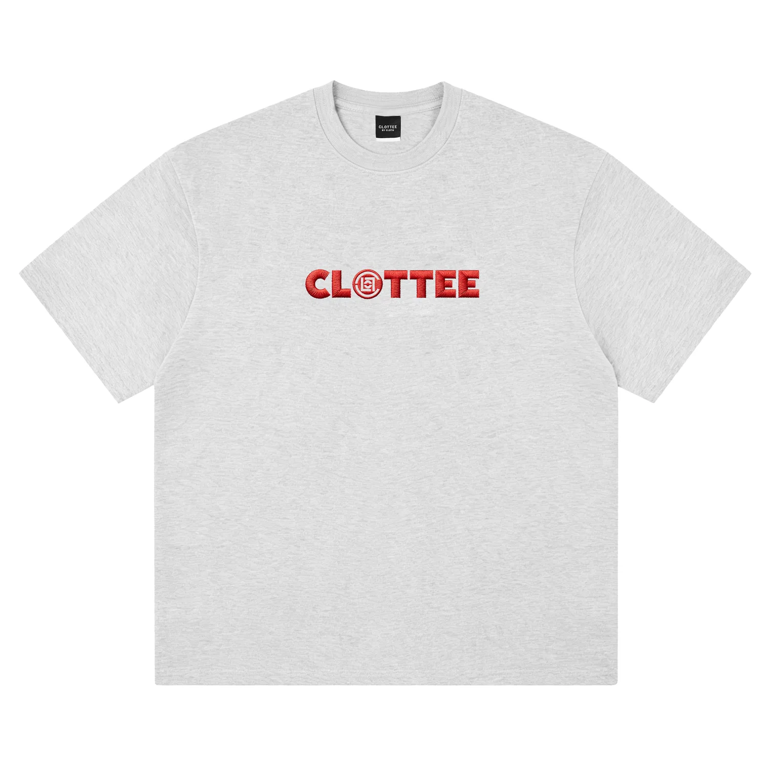 Детская футболка с круглым вырезом и вышивкой Moderate Straight Fit CLOT, White Heather Gray with Red Embroidery