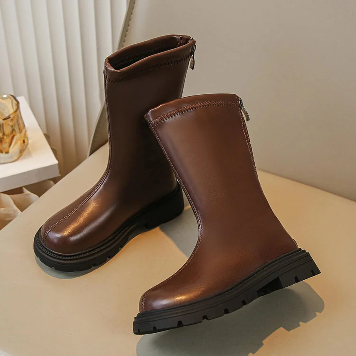 Детские ботинки для девочек с принтом, модель Girls Ankle Boots, Brown — фото 3