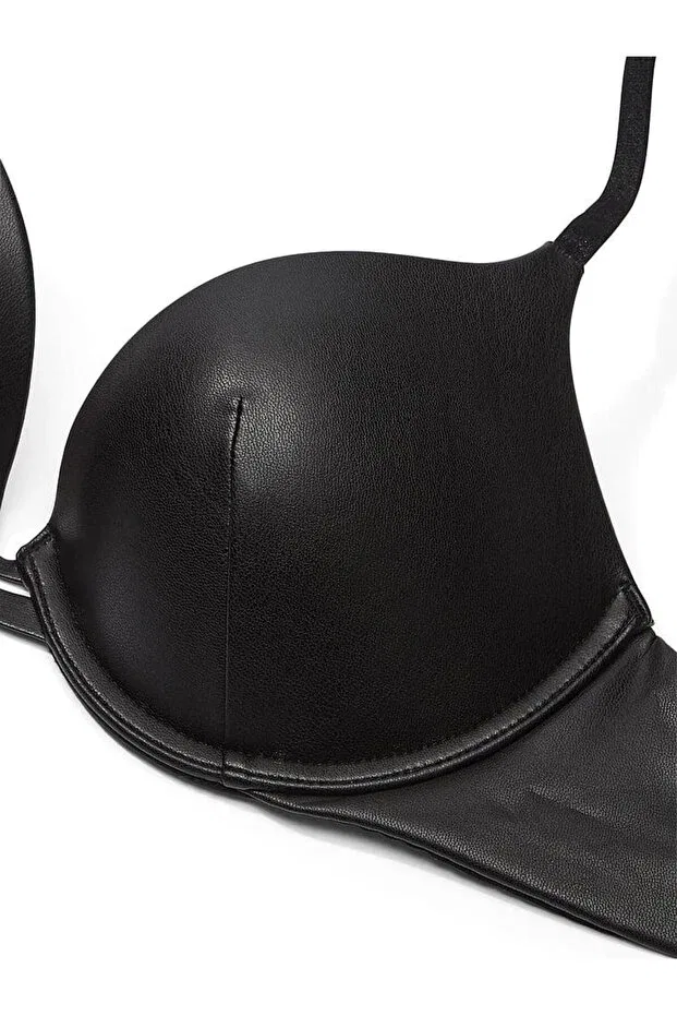 Женский бюстгальтер с пуш-ап Leather look push-up bra Victoria'S Secret, Black — фото 4