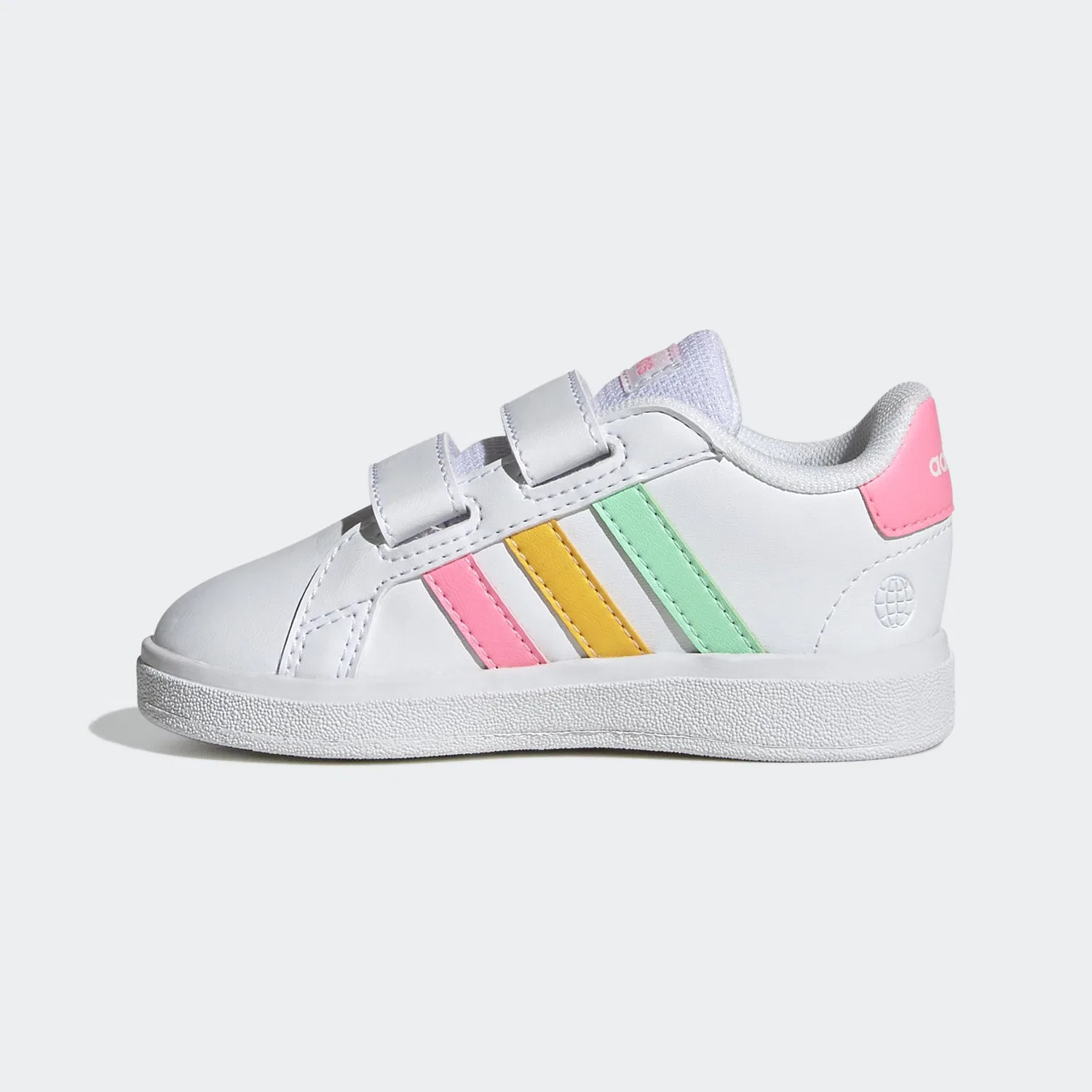 Детские кроссовки на липучке Grand Court 2.0 Cf I Adidas, Ftwr White Pulse Mint Beam Pink — фото 2