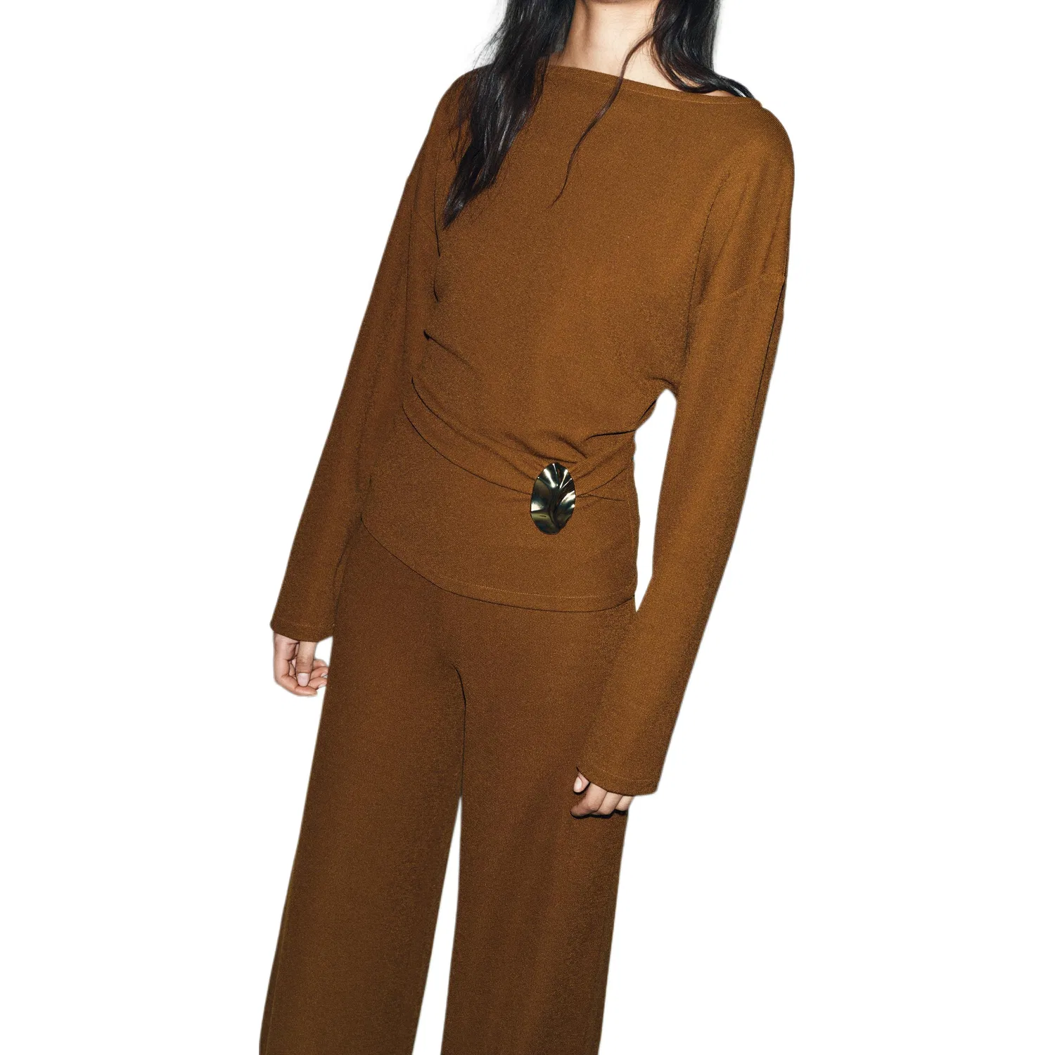 Женский свитер с лодочкой, горчичный, ZARA, Mustard — фото 4
