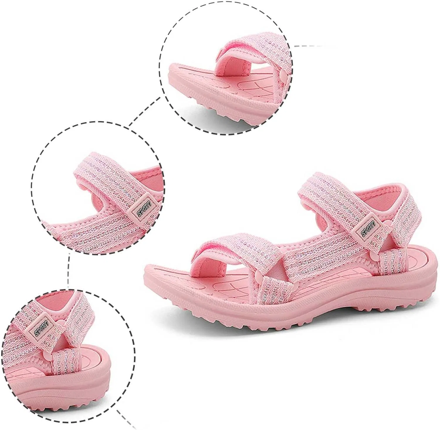 Детские спортивные сандалии с открытым носком и регулируемыми ремешками, Pink — фото 4