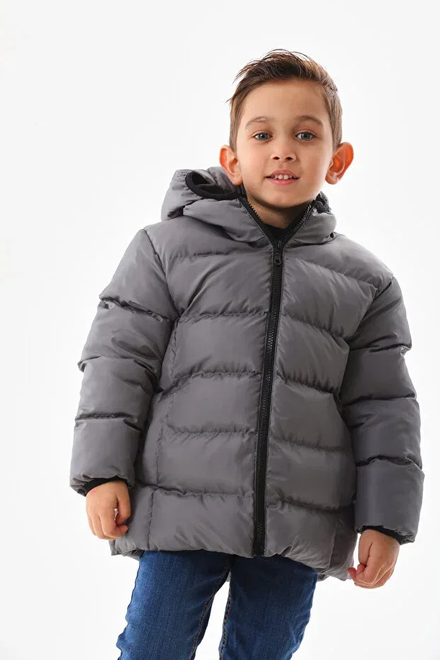 Детская зимняя куртка-пуховик для девочек с капюшоном RB-400 Generic Brands, Anthracite — фото 3