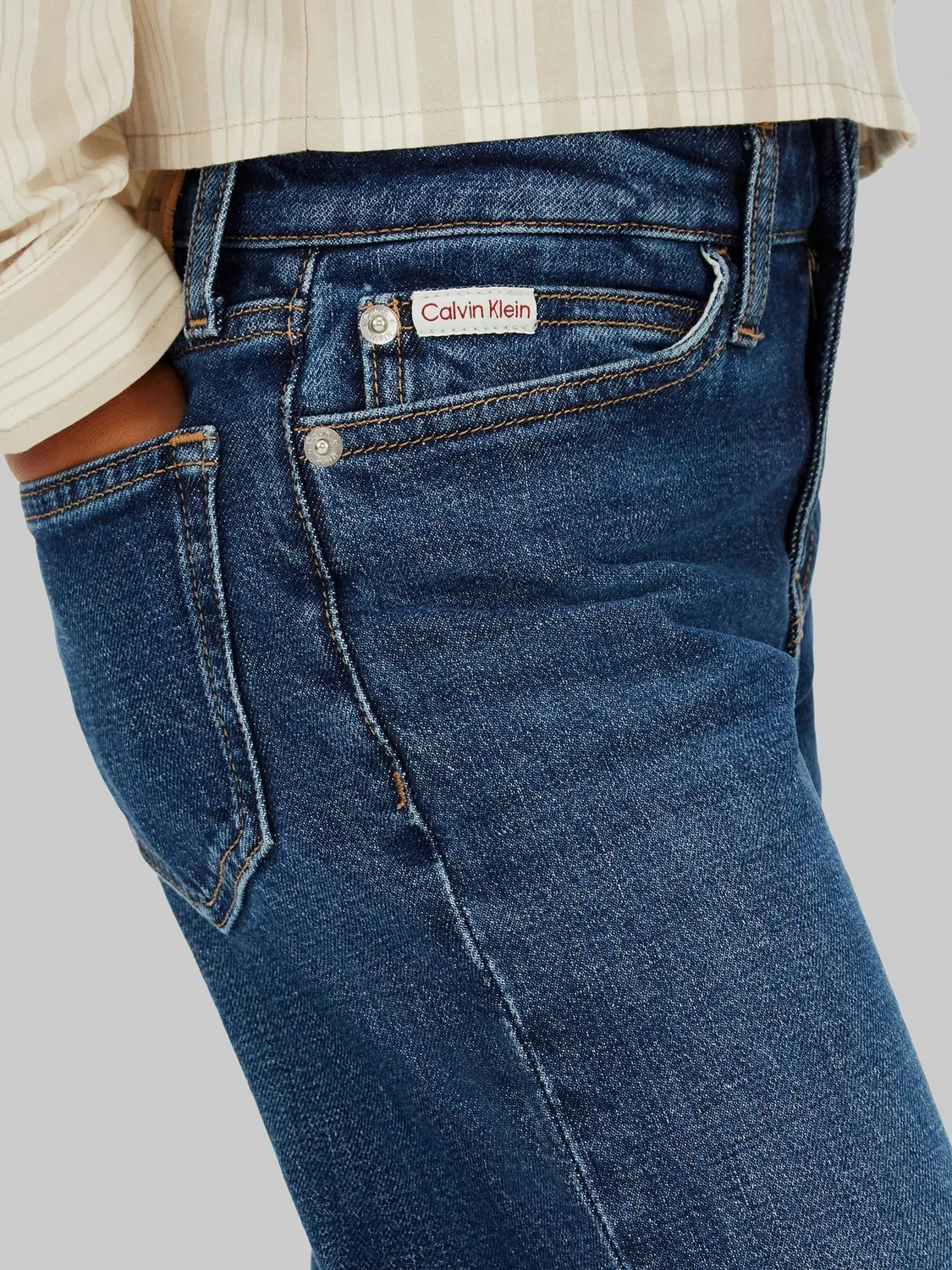 Джинсы с высокой посадкой, широкие Calvin Klein, синие — фото 4