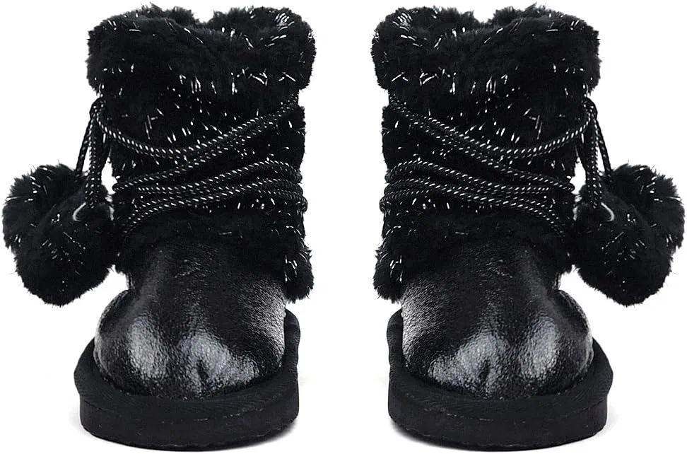 Детские зимние ботинки для девочек с подвесными помпонами NYFASHION101, Black — фото 3