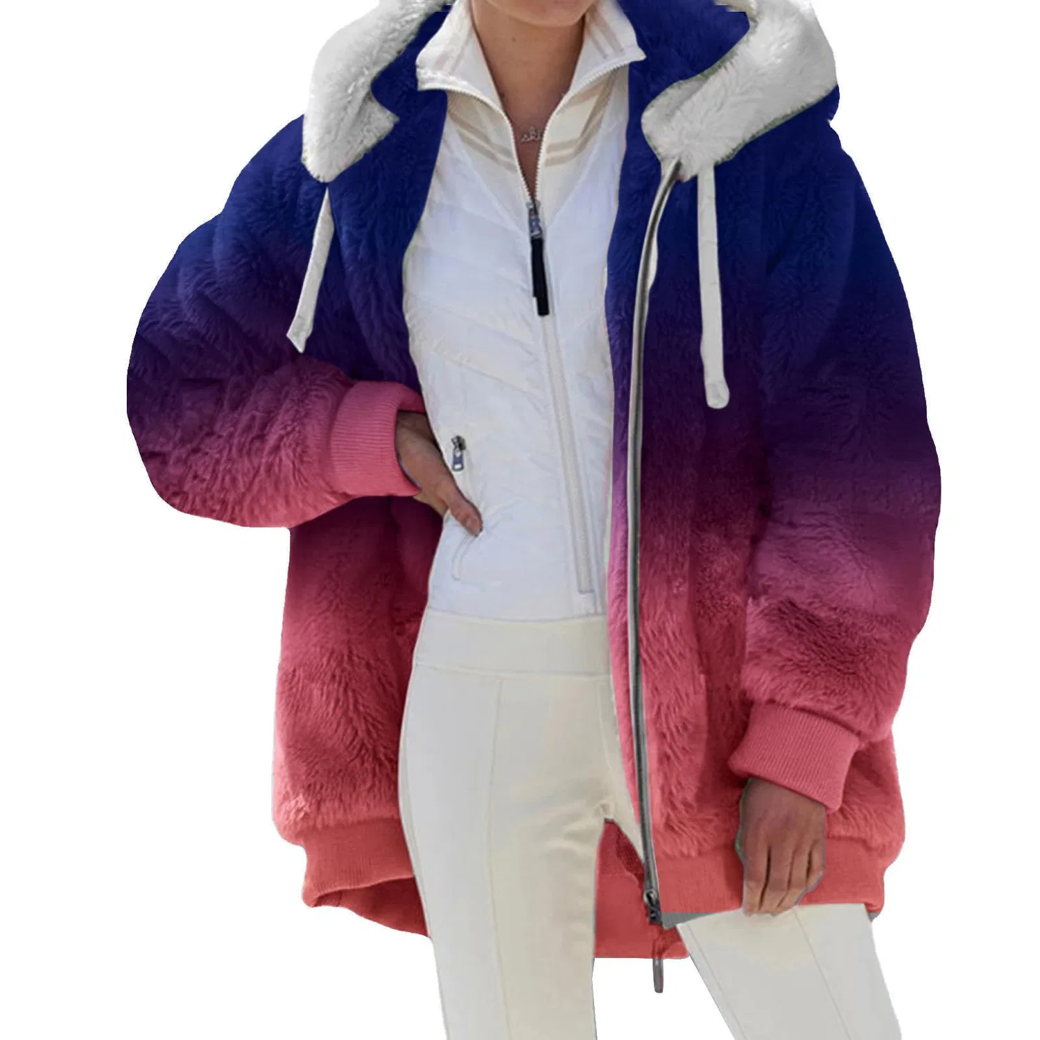 Женская мягкая длинная oversize-куртка с принтом двух цветов, на пуговицах, Rot10 — фото 2