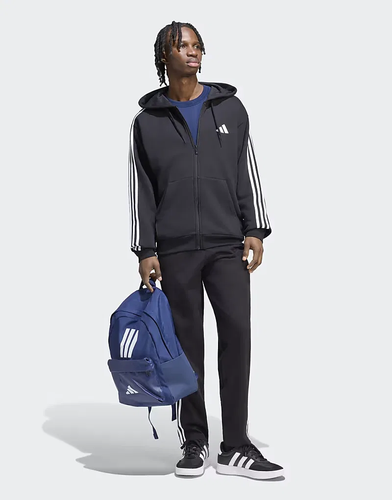 Худи Adidas Performance Essentials с тремя полосками, из французского махрового трикотажа, на молнии, черно-белое — фото 4