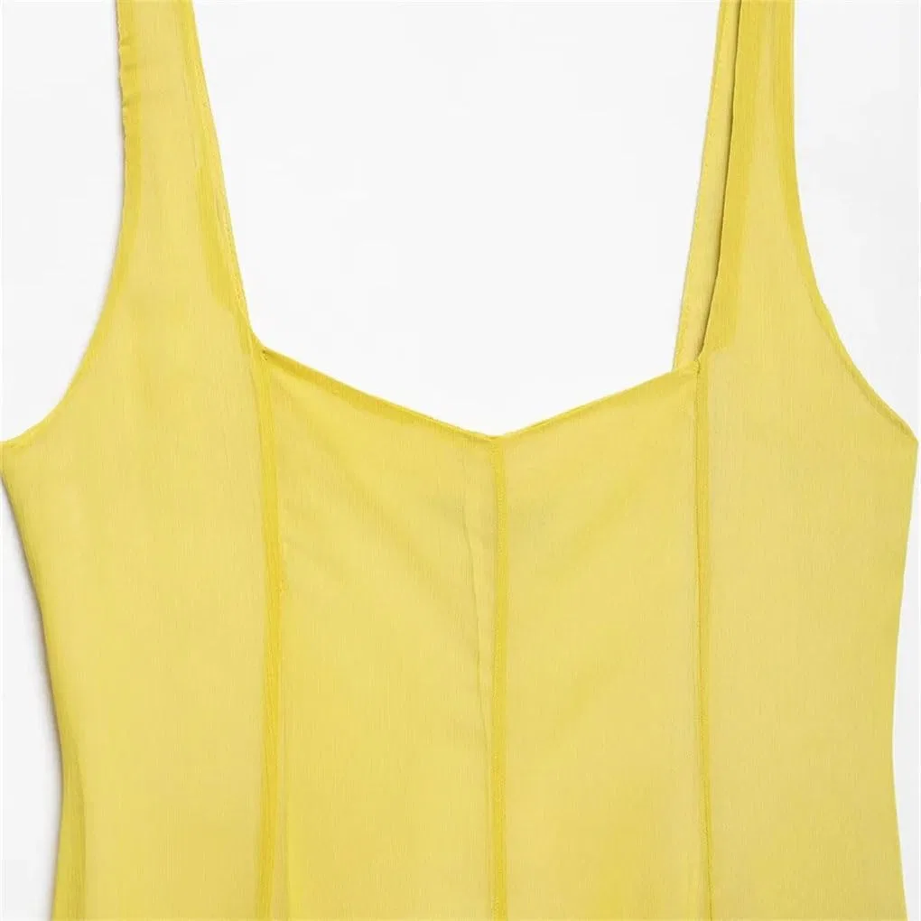 Женское повседневное платье-сарафан с квадратным вырезом Generic, Yellow — фото 4
