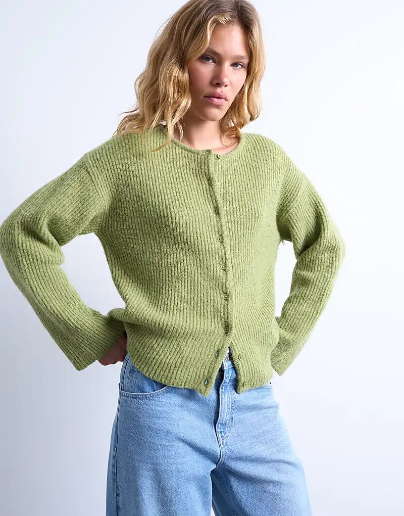

Свободный кардиган Topshop в рубчик, зеленого цвета