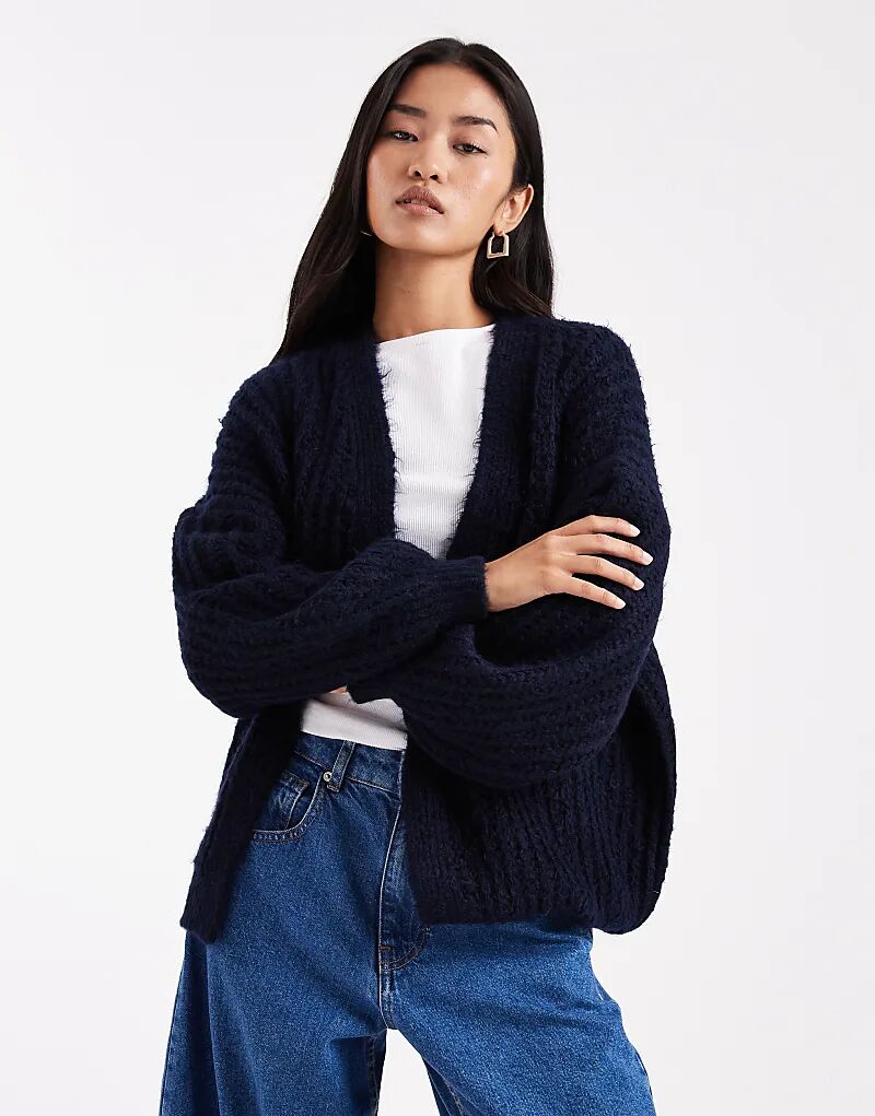 

Длинный пушистый кардиган ASOS DESIGN от края до края темно-синего цвета