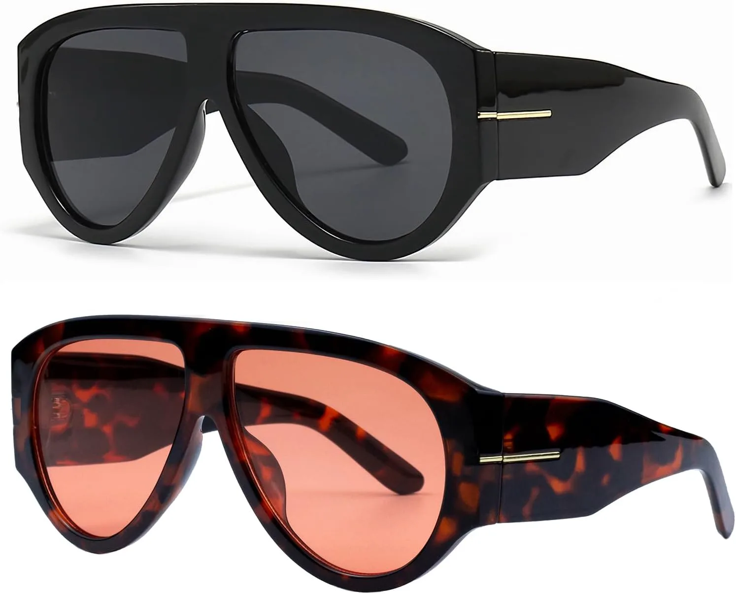 

Модные ретро-солнцезащитные очки-авиаторы OSAGAMA большого размера для женщин и мужчин, в стиле 70-х, дизайнерские, с толстой оправой, классические, 2pcs Black+red