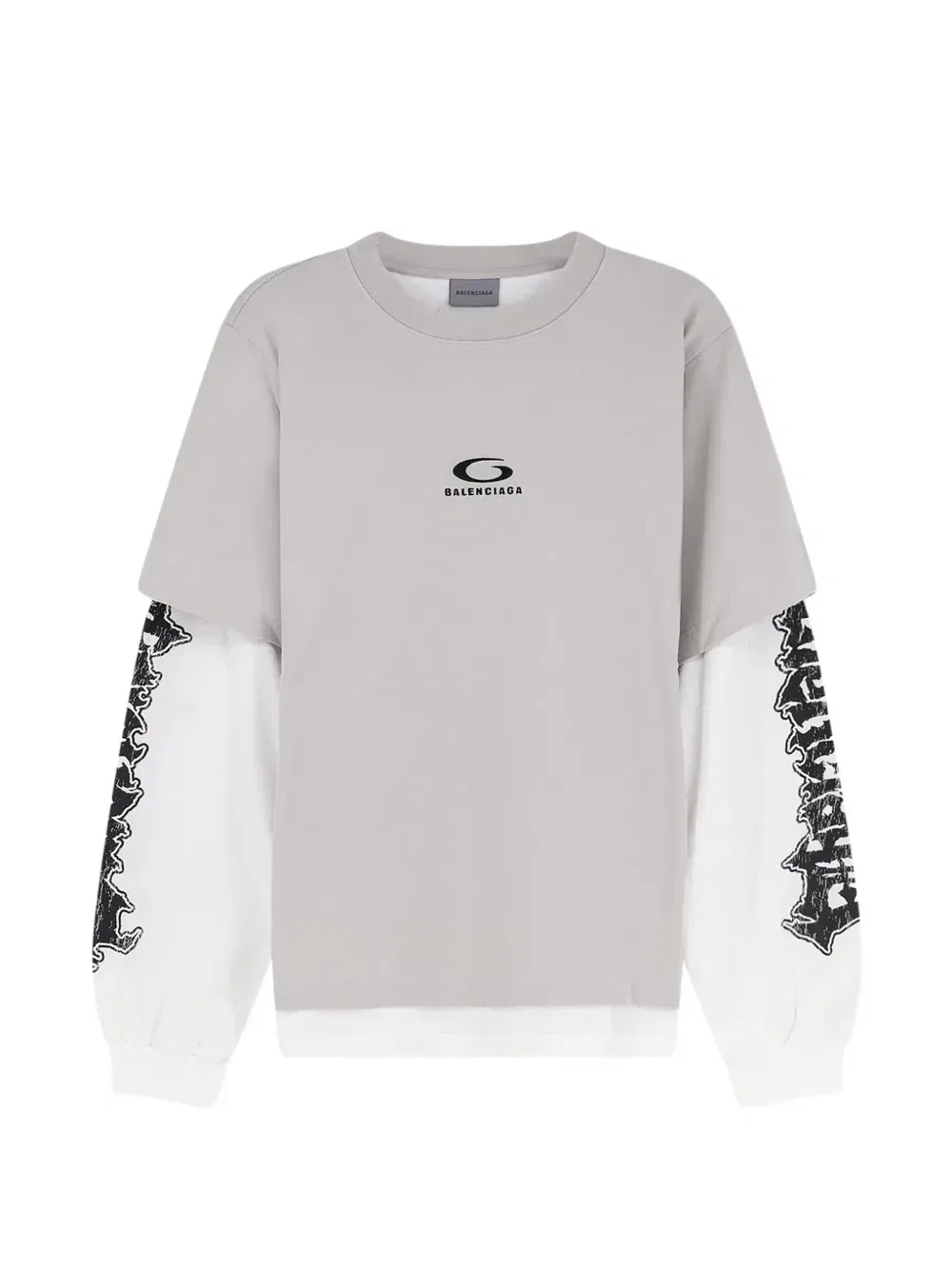 Многослойный лонгслив с вышитым логотипом BALENCIAGA, серый