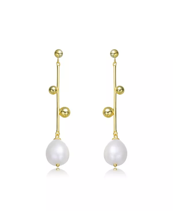 

Серьги-Подвески из стерлингового серебра 14 карат с натуральным пресноводным жемчугом и позолотой Genevive, gold