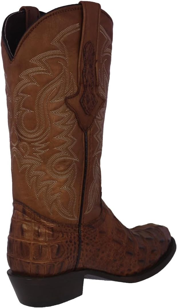 Мужские коричневые западные кожаные ковбойские сапоги Texas Legacy с принтом крокодила на задней части и круглым носком — фото 3