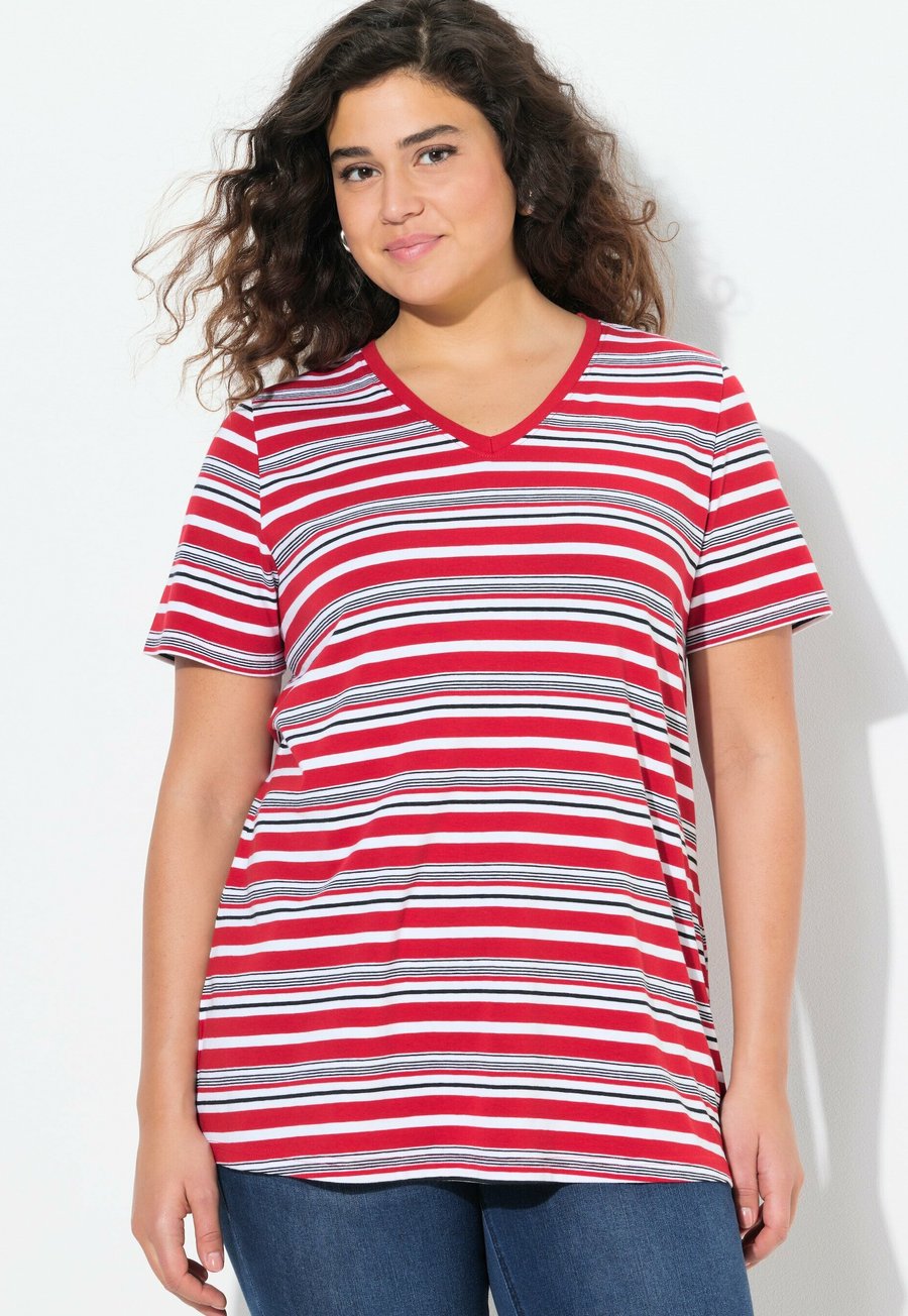 

Футболка Ulla Popken COLORFUL STRIPED SHORT SLEEVE V-NECK, Salsa/Red, Красный, Футболка Ulla Popken COLORFUL STRIPED SHORT SLEEVE V-NECK, Salsa/Red