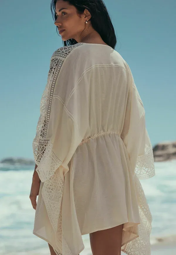 Кафтан Next, Regular fit tie front detail kaftan cover up beach accessory, белый — фото 2