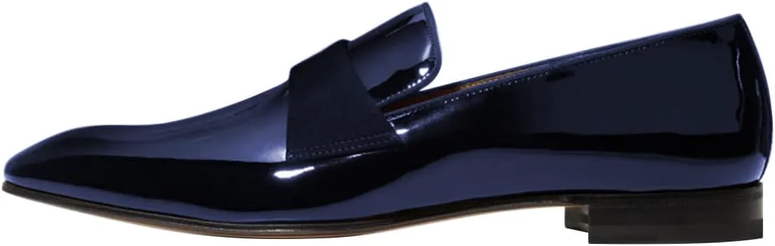 FSJ Men's Square Toe Slip-On Loafers Patent Leather Strap Across Comfortable Casual Formal Wedding Tuxedo Shoes Size 4-16 US, синий — фото 2
