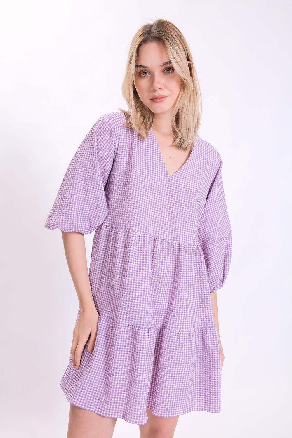 

Платье Babydoll из ткани сирсакер с рисунком в мелкую клетку Vitrin, фиолетовый