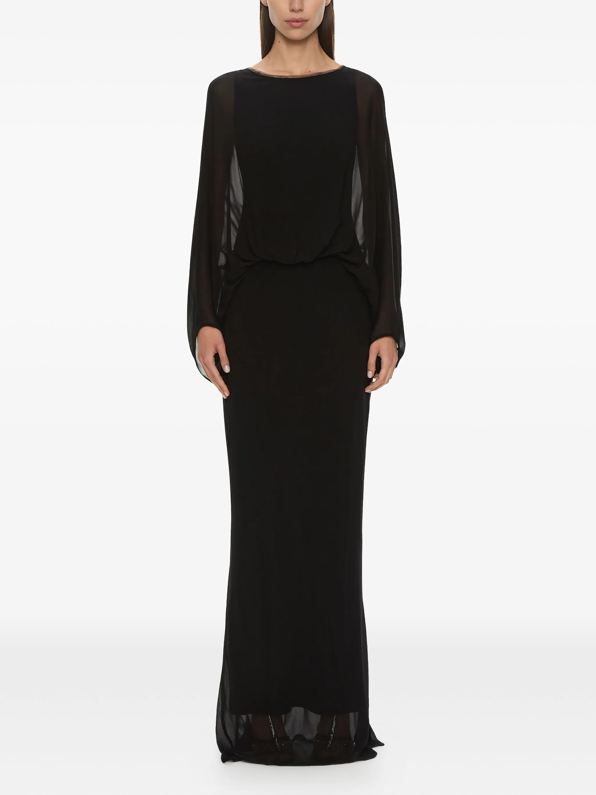 

Шелковое платье макси с кружевом Christopher Esber, черный