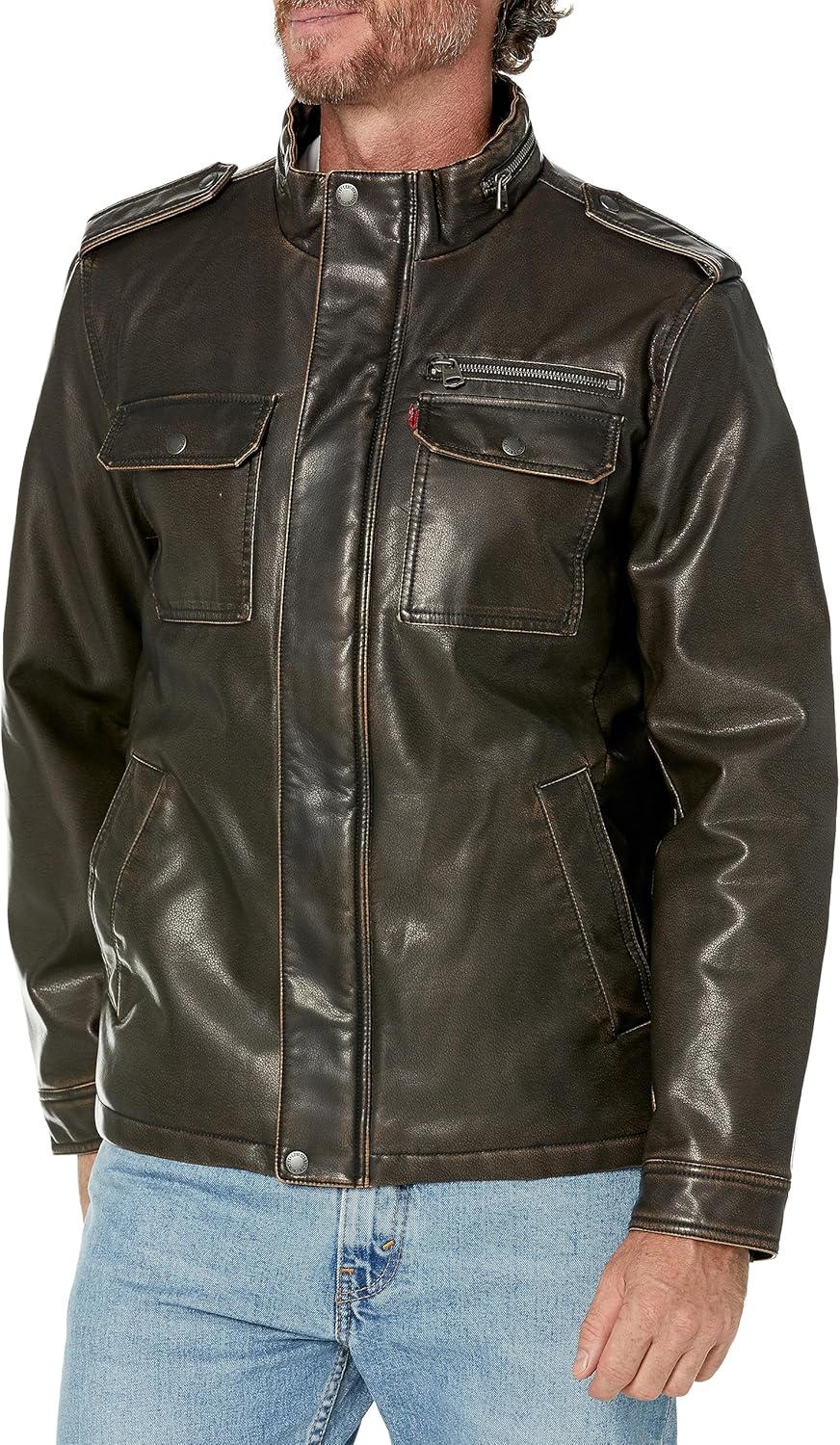 

Мужская винтажная военная куртка Levi's из искусственной кожи шерпы с оленями, для больших и высоких, Dark Brown